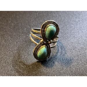 Size 8 Dbl Turquoise 925 Sterling Silver Rope Detailed Ring